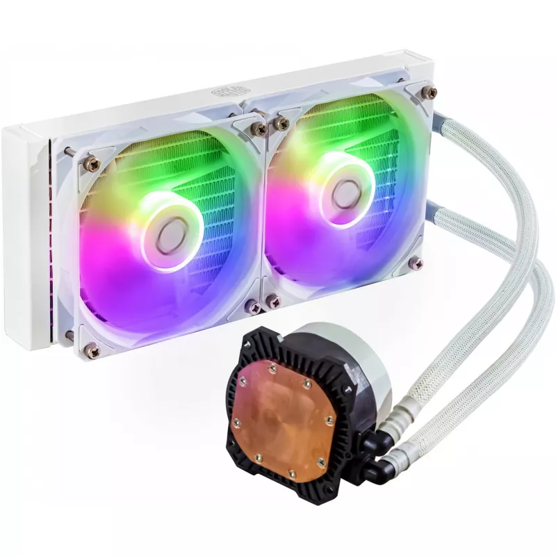 Zestaw chłodzenia cieczą Cooler Master MasterLiquid 240L Core ARGB biały — chłodnica 240 mm, wentylatory 120 mm, obsługa gniazd LGA1700/AM5/AM4 i starszych