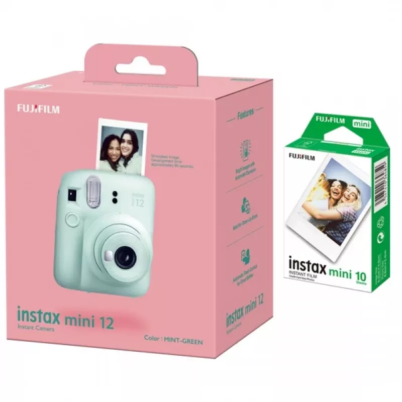 Aparat natychmiastowy Fujifilm Instax Mini 12 Mint zielony z zestawem 10 arkuszy filmu natychmiastowego