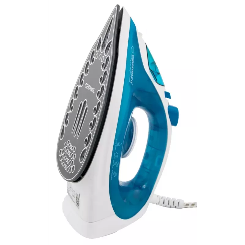 Żelazko parowe ESPERANZA EHI002 — 2200 W, stopa ceramiczna, para pionowa, 0,815 kg, biało-niebieskie