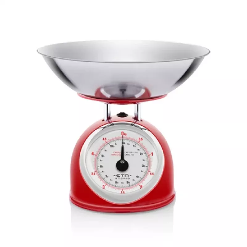 Mechaniczna waga kuchenna ETA ETA577790030 — pojemność 5 kg, dokładność 25 g, blat ze stali nierdzewnej, biała obudowa