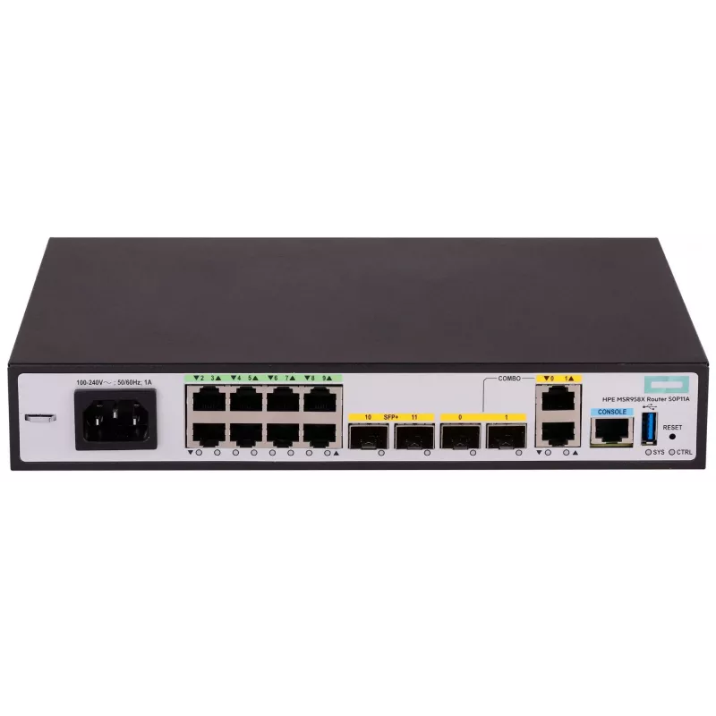 Hewlett Packard Enterprise HPE FlexNetwork MSR958X - Router 8-Port-Switch - 1GbE - WAN-Ports: 6 - Wi-Fi - rack-mountable (S0P11A)