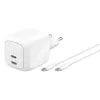Wewnętrzna szybka ładowarka AC Belkin WCH020KQ2MWH-B6 — 2x USB‑C, 2 m zintegrowany kabel, biała
