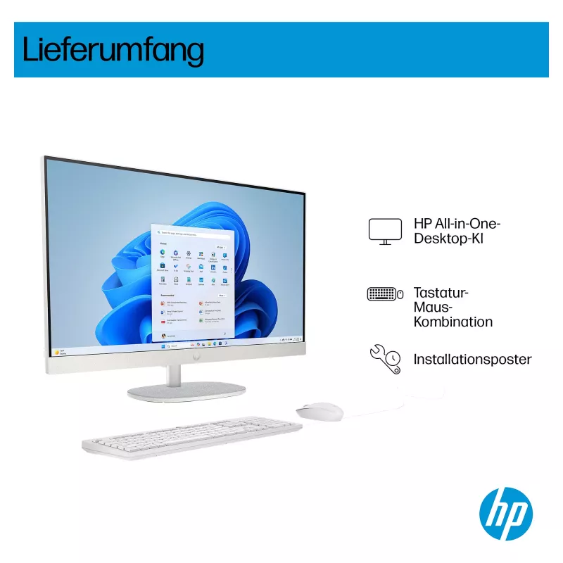 HP AI 27-cr2275ng - All-in-One (Complete Solution) - Core Ultra 7 255U - RAM 16 GB - SSD 512 GB - NVMe - Intel Graphics - 1GbE, Bluetooth 5.3, Wi-Fi 6 - WLAN: 802.11a/b/g/n/ac/ax,