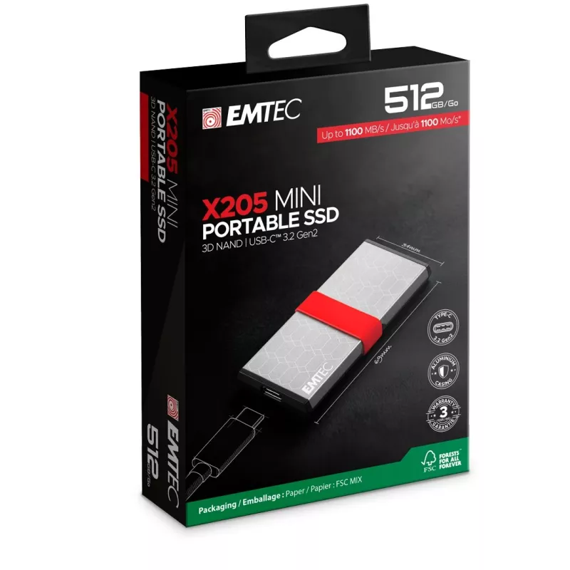 SSD Emtec 512GB Mini USB Type-C USB 3.2 Gen 2x2