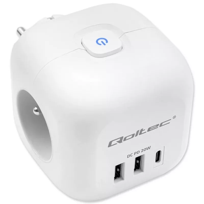 Listwa zasilająca QOLTEC 52548 z 3 gniazdami AC i portem USB