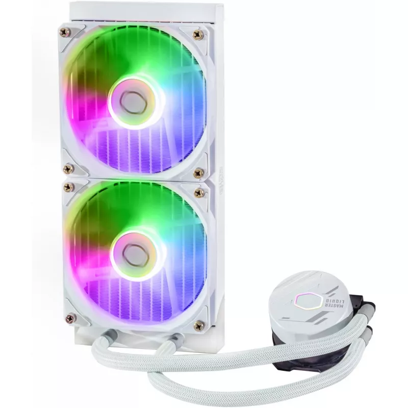 Zestaw chłodzenia cieczą Cooler Master MasterLiquid 240L Core ARGB biały — chłodnica 240 mm, wentylatory 120 mm, obsługa gniazd LGA1700/AM5/AM4 i starszych