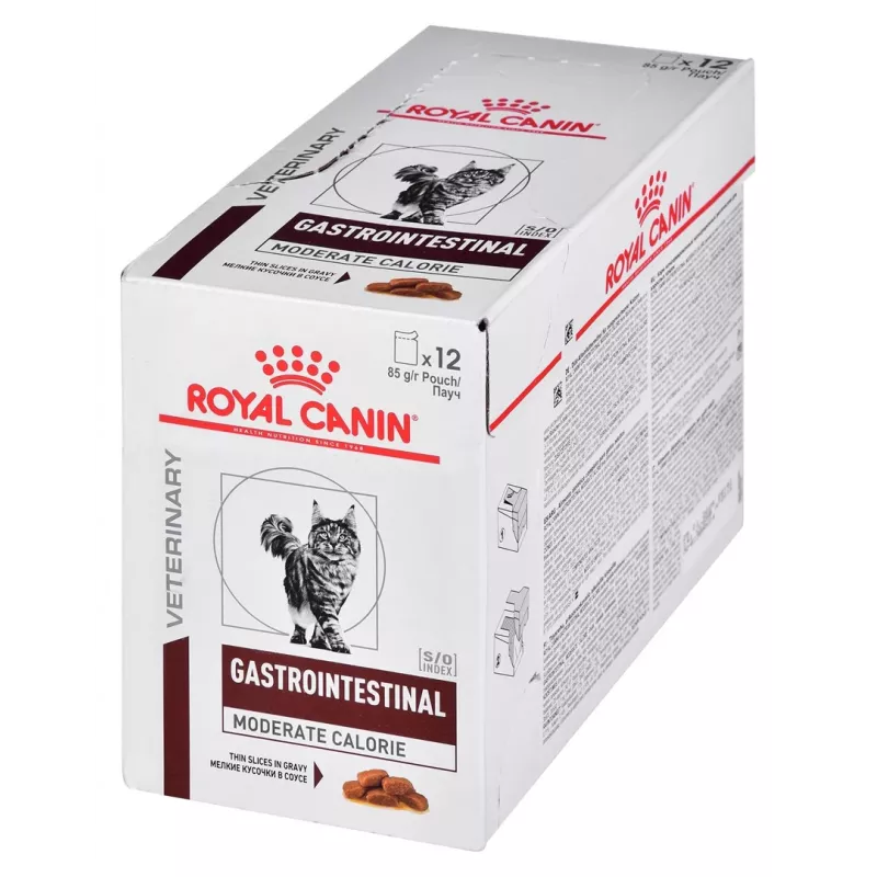 Mokra karma dla kota Royal Canin Gastrointestinal Moderate Calorie 12 x 85 g saszetek, dla dorosłych kotów, smak mięsny, 82,2% wilgotności