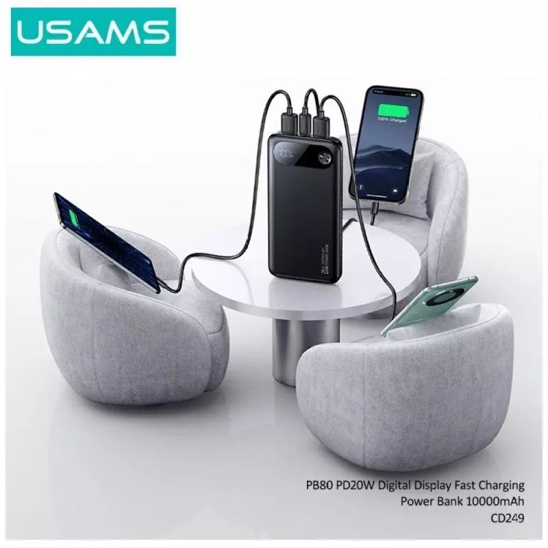 Przenośny powerbank usams PB80 10000mAh 20W PD biały