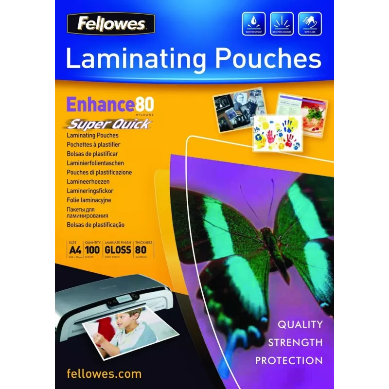 Fellowes SuperQuick A4 Błyszczące 80 Mikronów Kieszenie do Laminowania