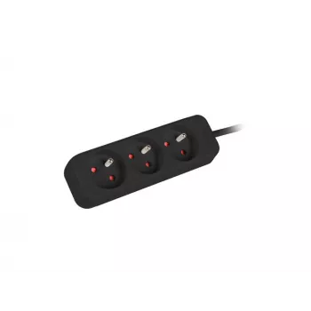 Listwa zasilająca 1,5 m, czarna, 3 gniazda, kabel z litej miedzi