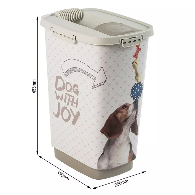 Szczelny plastikowy pojemnik na żywność rotho Cody Beż 25 L — przechowywanie karmy dla zwierząt, 463×330×250 mm, 3 kg