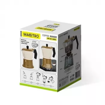 Aluminiowy kafetier na kuchenkę Maestro MR-1657-3-BEŻOWY – ekspres do espresso na 3 filiżanki, beżowy