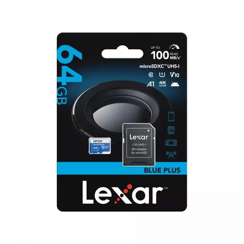 Karta pamięci MicroSDXC Lexar niebieski PLUS 64 GB UHS‑I 100 MB/s U1 V10 (niebieska)