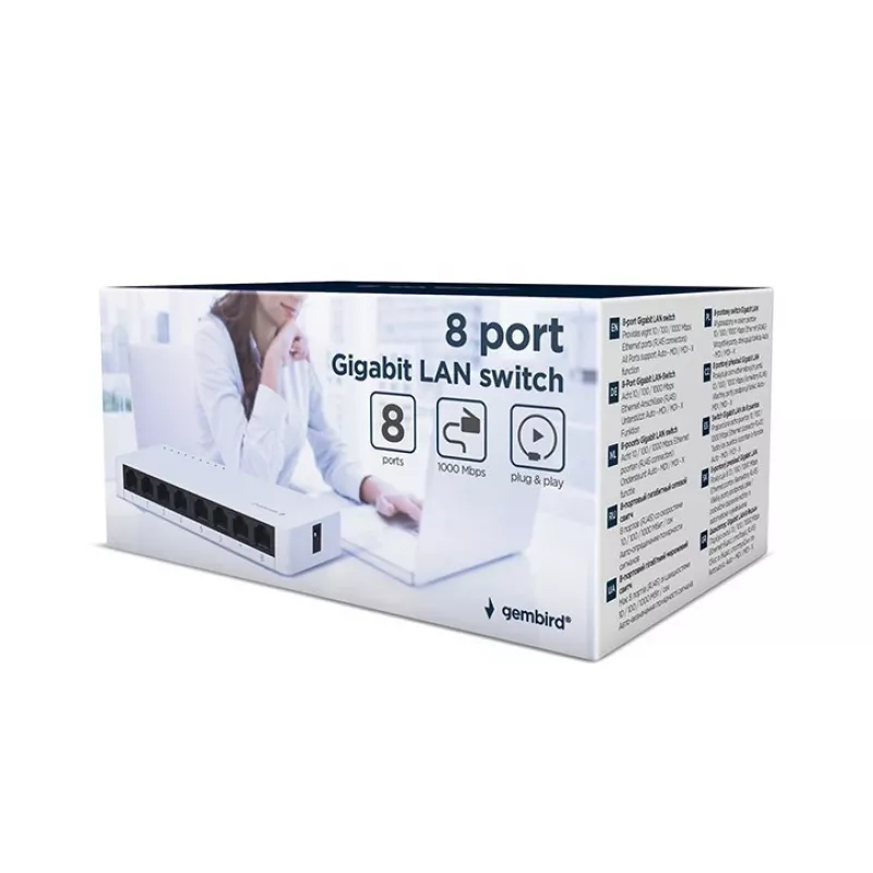Przełącznik niezarządzalny GEMBIRD NSW-G8-01 — 8× Gigabit Ethernet (10/100/1000), Biały, DC 5V