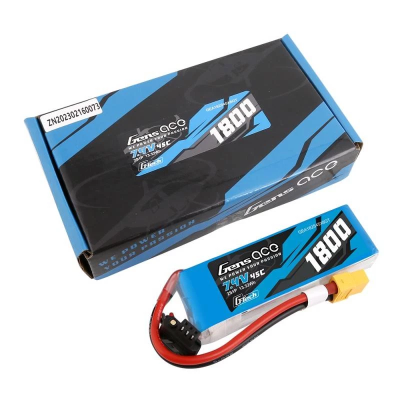 Bateria GensAce G-Tech LiPo 1800mAh 7.4V 45C 2S1P XT60