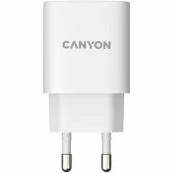 CANYON H-20, PD 20W Wejście: 100V-240V, Wyjście: 1 port ładowania: USB-C:PD 20W (5V3A/9V2.22A/12V1.67A), wtyczka EU, zabezpieczenie przed przepięciem, przegrzaniem, przeciążeniem i zwarciem