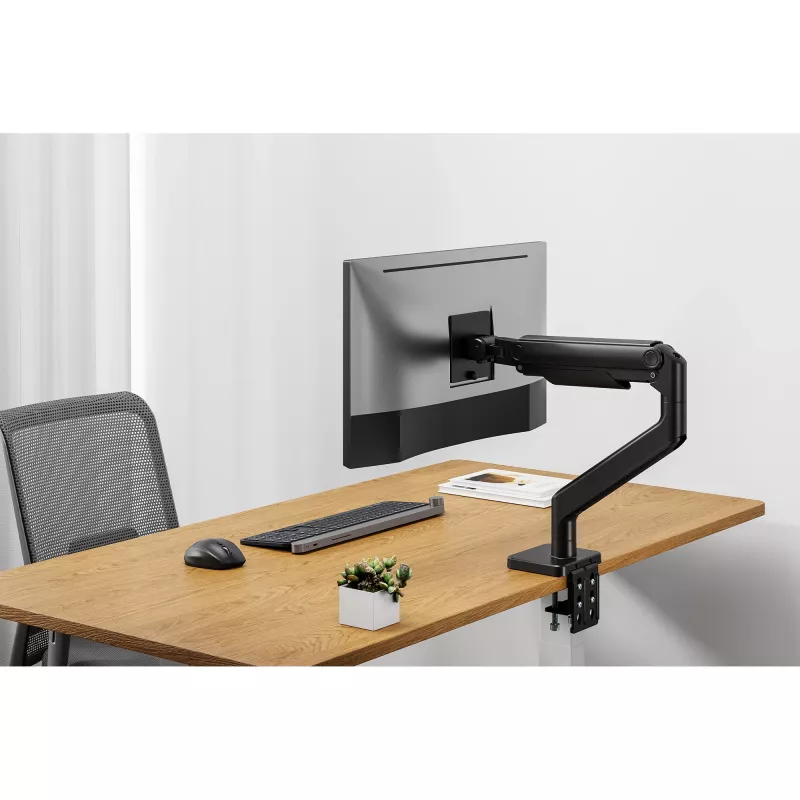 Uchwyt do monitora DIGITUS Single, zacisk, do 49 cali (124,5 cm), 20 kg, VESA 75x75–100x100, pochylenie -20° do 50°, regulacja wysokości, czarny