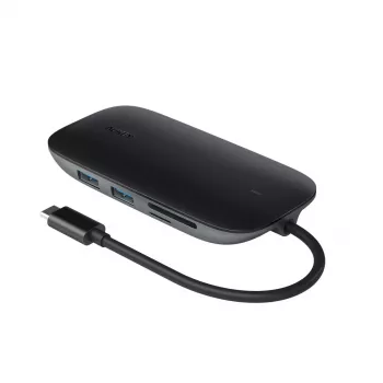 Stacja dokująca do laptopa AUKEY CB-C71 — 3x USB‑C (USB 3.2 Gen1), HDMI, RJ‑45, MicroSD, USB PD 100 W, kabel 0,15 m, czarna