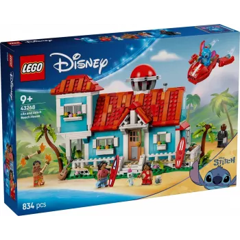 LEGO Disney 43268 Domek na plaży — modułowa konstrukcja domu, 834 elementy, 5 minifigurek, wiek 9+
