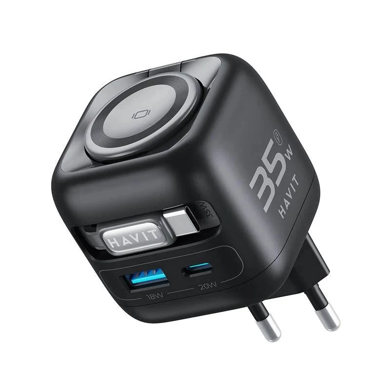 Podróżna ładowarka GaN Havit UC250 A-EU 20V 1xUSB-C 0,7m czarna
