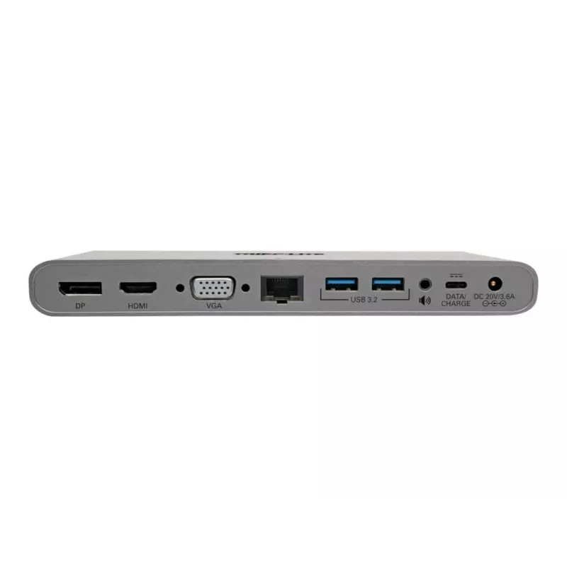 Stacja dokująca Eaton Tripp Lite USB-C, potrójny wyświetlacz - 4K HDMI/DisplayPort, VGA, USB 3.2 Gen 1, hub USB-A/USB-C, GbE, ładowanie 100W PD, międzynarodowe kable zasilające