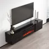 Szafka pod TV cama meble LUXE 301126 z wbudowanym kominkiem elektrycznym, 182,6×34,5×37,5 cm, czarny połysk