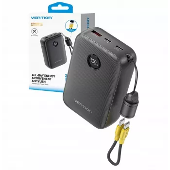 Powerbank przenośny Vention FKBB0-C 20000 mAh, 1x USB-A + 2x USB-C, czarny