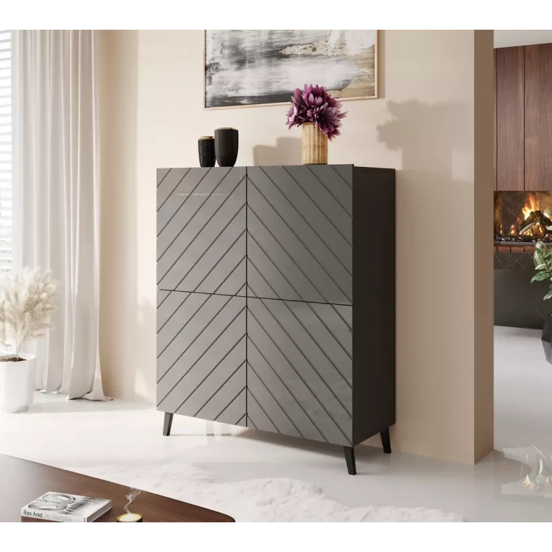 Shelving unit ABETO 100.5 x 40 x 121.5 cm grafitowy/połysk grafitowy