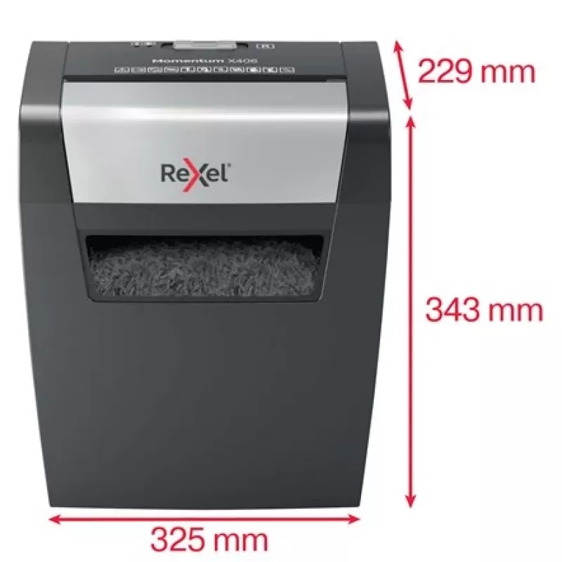Rexel Momentum X406 niszczarka do papieru z cięciem krzyżowym P4, cięcie cząstkowe, 4 x 28 mm, 15 L, 125 arkuszy, 70 dB, przyciski