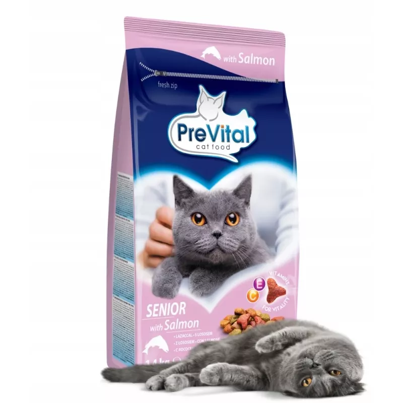 Sucha karma dla kota PREVITAL Senior Salmon 1,4 kg — formuła dla seniorów, 31% białka, 9% tłuszczu