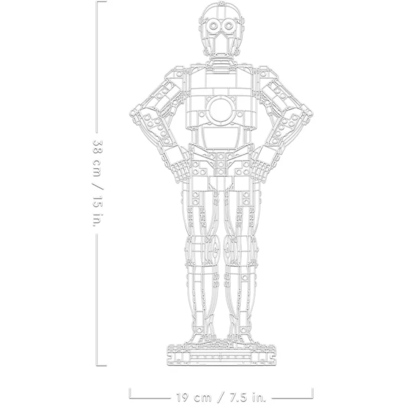 LEGO figura do zbudowania Star Wars C-3PO model 75398 — 1138 elementów, 380 mm kolekcjonerski model na wystawę