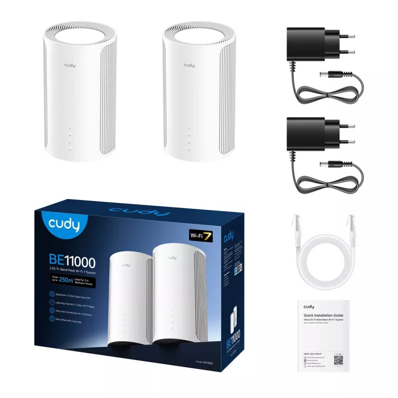 Cudy M11000 Tri-band (2.4 GHz / 5 GHz / 6 GHz) Wi-Fi 7 (802.11be) Biały 4 Wewnętrzny