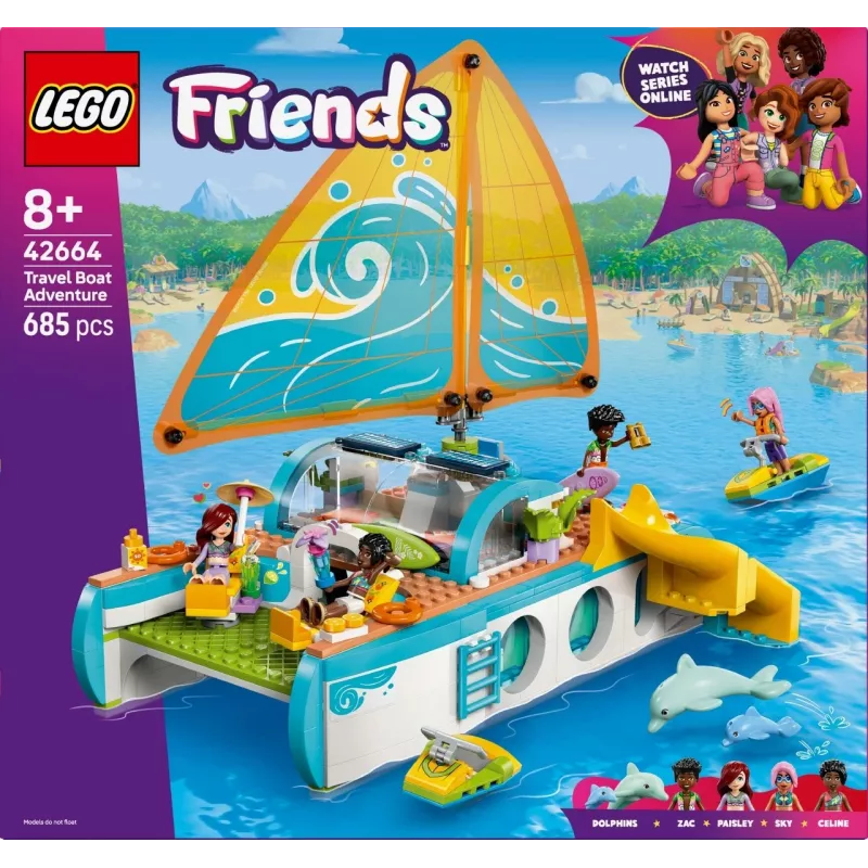 LEGO Friends zestaw Łódź turystyczna 42664 — 685 elementów, 4 minilaleczki, wiek 8+, 260×190×320 mm