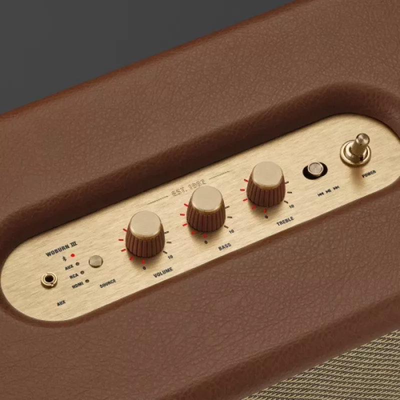 Głośnik bezprzewodowy MARSHALL Woburn III Brown — multiroom, Bluetooth, Wi‑Fi, wejścia analogowe