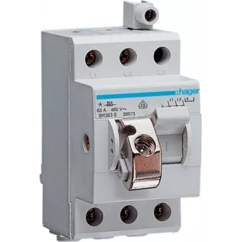 Hager SH363S. AC Eingangsfrequenz: 50/60, Nominale Stromabgabe: 63 A. Produktfarbe: Blau, Grau. Breite: 43,8 mm, Höhe: 77 mm (SH363S)