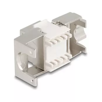Moduł Keystone DELOCK 90723 — płaska wkładka RJ-45, srebrny/biały, 16×28,5×22,6 mm