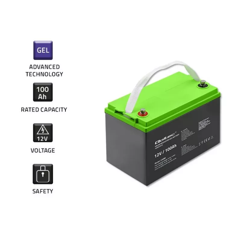 Akumulator żelowy QOLTEC 53080 12V 100Ah — szczelny akumulator do zasilania rezerwowego