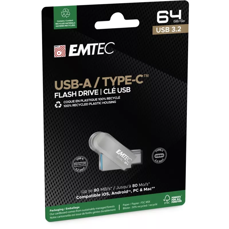 Pamięć USB Emtec 64 GB USB Typ-A USB Typ-C D280