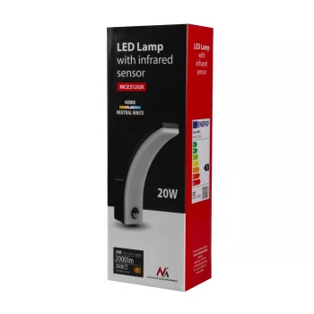 Lampa ścienna LED MACLEAN MCE512 GR z czujnikiem ruchu, energooszczędna oprawa LED