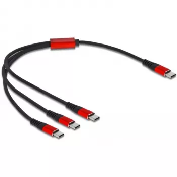 Kabel ładujący USB DeLOCK 3 w 1 USB Type-C na 3 x USB Type-C 30 cm czarny/czerwony