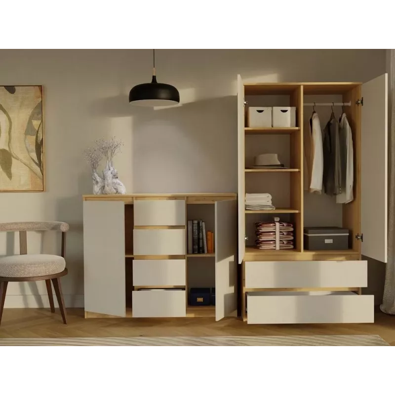 komoda z 2 drzwi i 4 szuflady, dąb artisan/kolor kaszmirowy