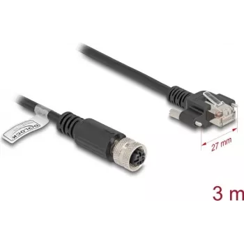 Kabel sieciowy DeLOCK M12 D-coded 4-pinowy żeński na RJ45 wtyk Kat.5e 3m Czarny