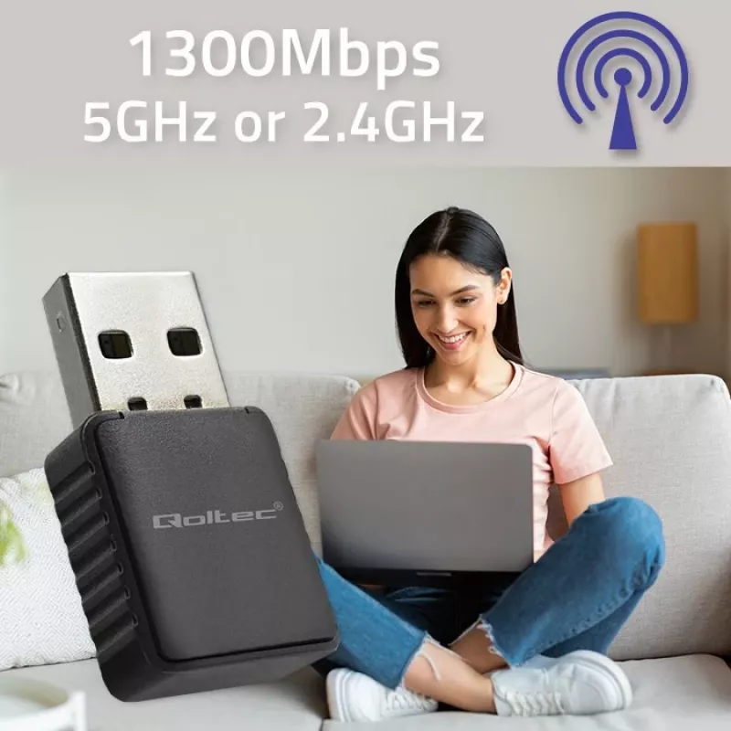 Bezprzewodowy adapter USB QOLTEC 56988 Dual Band 1300Mbps USB 3.0