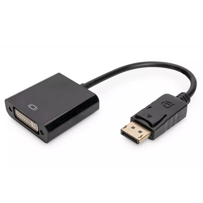 Przewód adaptera DisplayPort Assmann. DP - DVI (24+5) M/F. 0,15 m z blokadą. Zgodny z DP 1.1. UL. czarny, bez ekranowania. 32AWG (AK-340409-001-S)