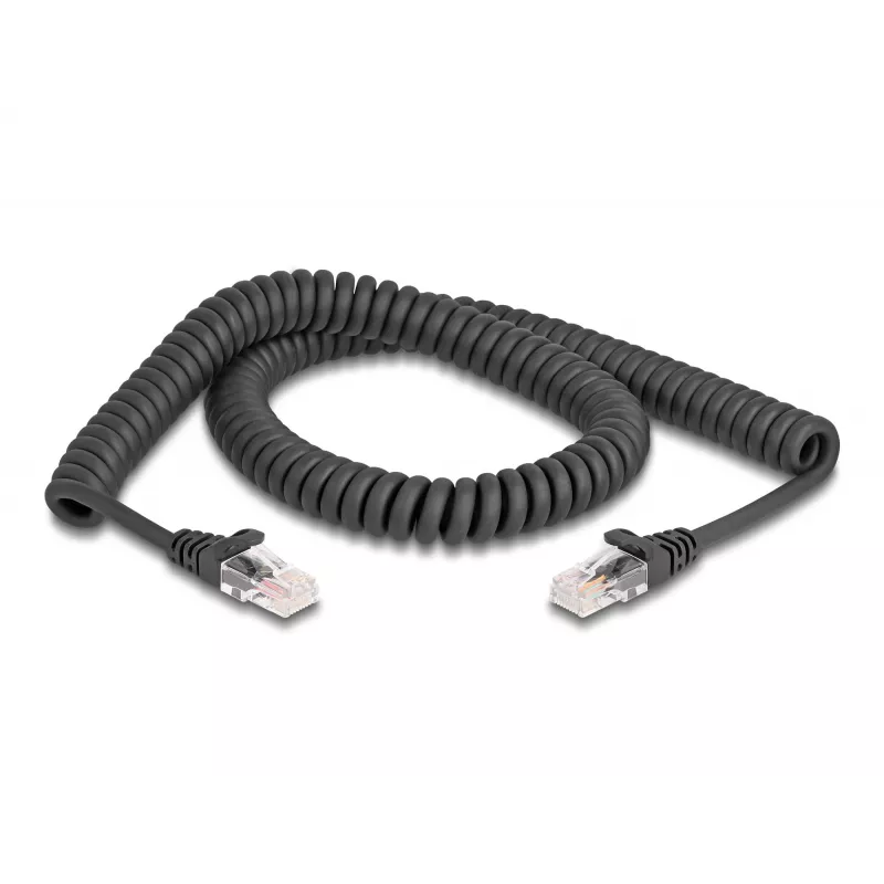 Kabel sieciowy DeLOCK RJ45 zwijany wtyk męski do wtyku męskiego kat.5e 2 m czarny