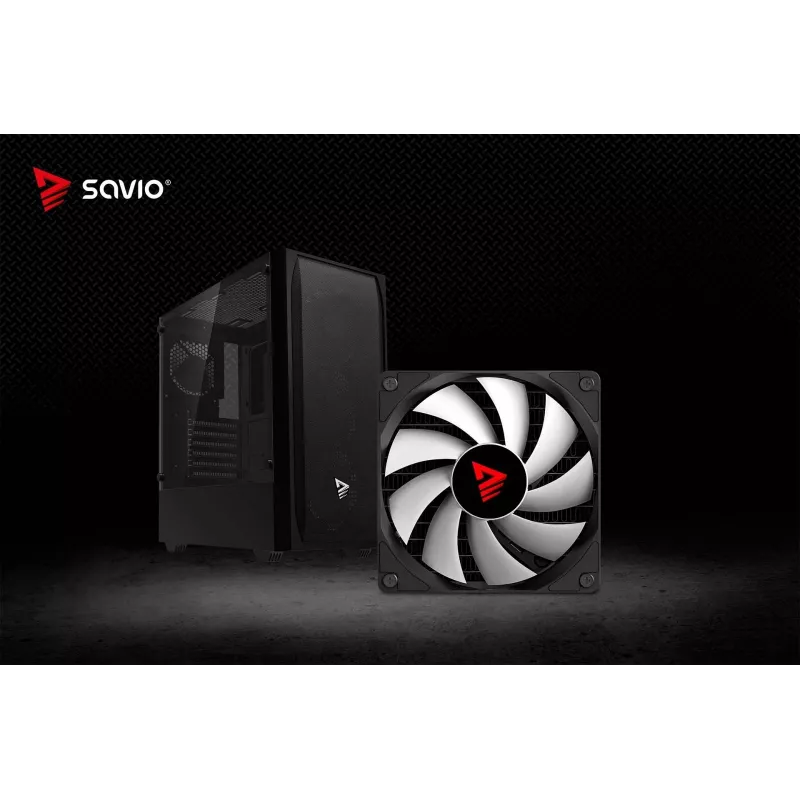 Obudowa PC SAVIO Noctis Flow — Cube Mini‑ITX/Micro‑ATX/ATX, 3x120mm przód, 1x120mm tył, 2x3.5 cala + 3x2.5 cala zatoki, hartowane szkło