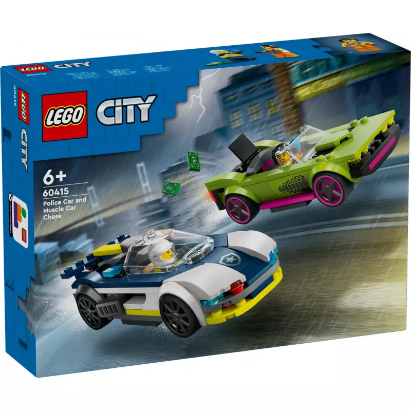 LEGO City zestaw 60415 Pościg radiowozu i muscle cara — 213 elementów, 2 minifigurki, wiek 6+