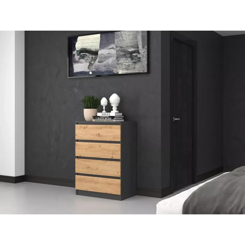 Komoda Top e Shop M4 ANTRACYT/ARTISAN — 4 szuflady, wykończenie antracyt i dąb, 700×400×970 mm, płyta wiórowa