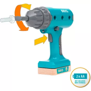 Wkrętarka akumulatorowa zabawka BRIO Builder model 63460000 — realistyczny wygląd, zasilane bateryjnie narzędzie do zabawy