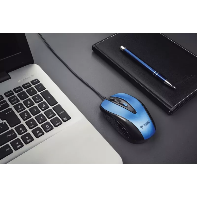 Mysz przewodowa USB, 4 przyciski, optyczna, symetryczna, niebieska